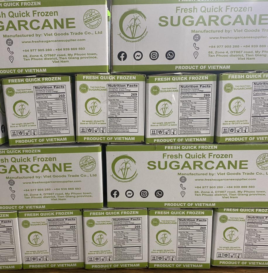 Frozen sugarcane cartons